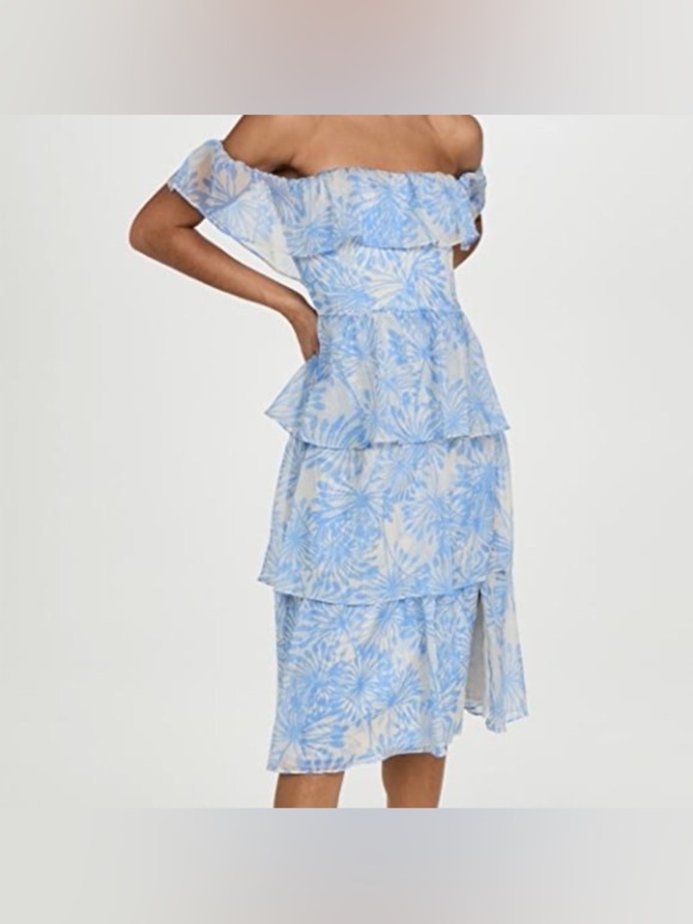 Amanda Uprichard Venezia Midi Dress in a blue and cream floral print